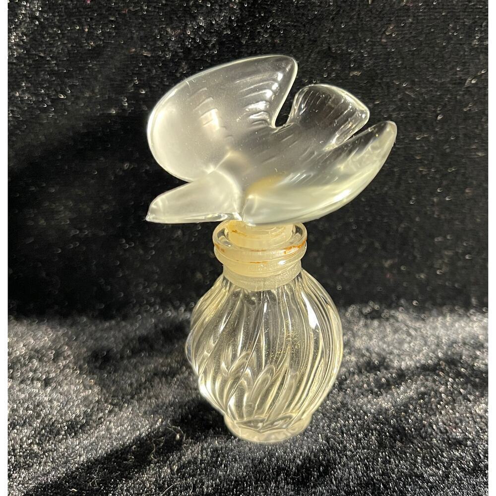 Vintage Crystal Glass Perfume Bottle Clear Frosted Winged Dove Stopper Cap